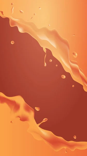 Оранжевая жидкость брызги реалистичные капли и брызги фруктов сок брызг вертикальные — стоковый вектор