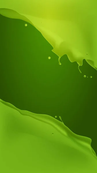 Salpico líquido verde gotas realistas e salpicos suco de frutas salpicando vertical — Vetor de Stock