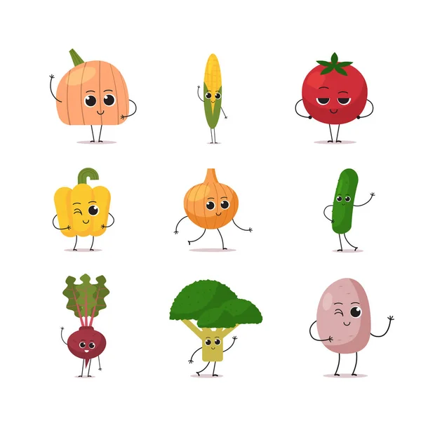 Ange söt maskot grönsaker tecken rolig tecknad personlighet samling hälsosam mat koncept — Stock vektor