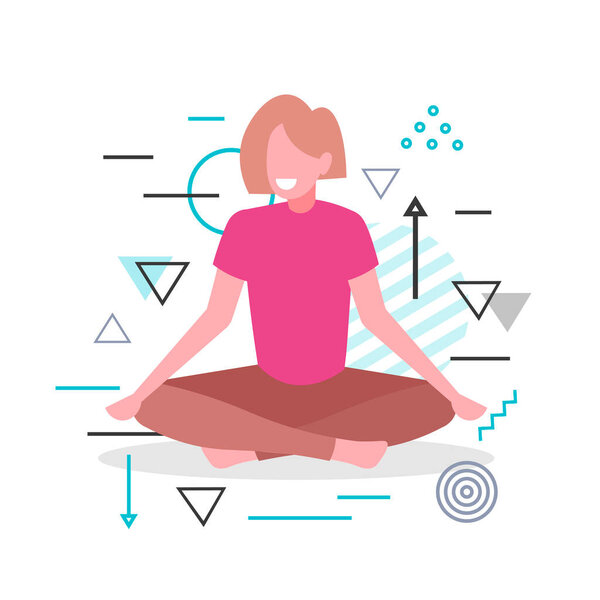 woman sitting lotus pose girl practicing yoga asana for meditation breathing exercises full length