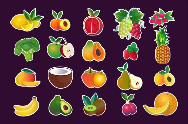 Conjunto de varias frutas jugosas frescas colección saludable concepto de alimentos naturales horizontal — Vector de stock