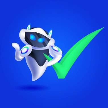 Yeşil işaretli sevimli robot robot robot modern robot karakter yapay zeka teknolojisi konsepti