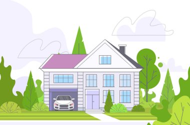 Kasaba yazlığı olan boş bir sokak yok. Emlak konsepti. Özel konut mimarisi.