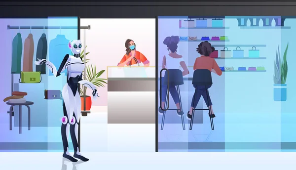 Verkoper robot tonen kleding in mode boetiek kunstmatige intelligentie technologie concept — Stockvector