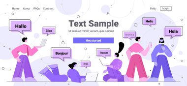İnsanlar çeviri uygulaması çok dilli uluslararası online iletişim kavramını kullanıyor