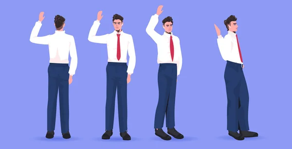 Set zakenman in formele dragen mannelijke cartoon karakter staande pose verschillende hoeken bekijken volledige lengte — Stockvector