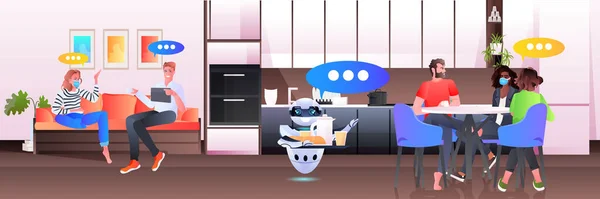 Modern robot pincér szolgáló élelmiszer üzletemberek irodai mesterséges intelligencia technológia koncepció — Stock Vector