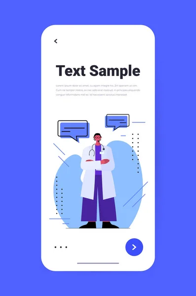 Medico con discorso sullo schermo dello smartphone chat bolla comunicazione online concetto di consultazione medica — Vettoriale Stock