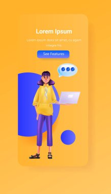 Online iletişim konsepti dikey dizüstü bilgisayarında kurye uygulaması kullanan kadın