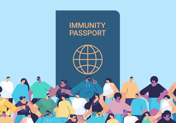Misturar raça grupo de pessoas perto de imunidade global risco de passaporte livre covid-19 re-infecção coronavirus imunidade conceito — Vetor de Stock