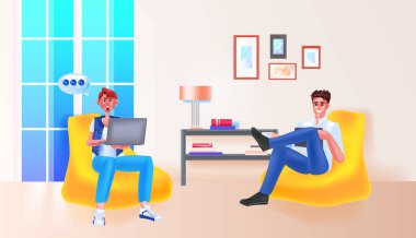 İş adamları sohbet baloncuğu iletişim takım çalışması sosyal medya ağı kavramını tartışıyor