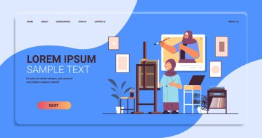 İnternet tarayıcısında kadın öğretmen ressamı olan Arap kız öğrenci resim çizerken kendini izolasyon adı veriliyor.