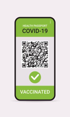 akıllı telefon ekranında qr kodlu dijital dokunulmazlık pasaport covid-19 salgın hastalıklı aşı sertifikası