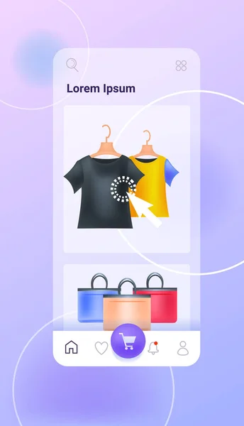 Sacs à provisions et vêtements sur smartphone écran boutique en ligne concept vectoriel — Image vectorielle