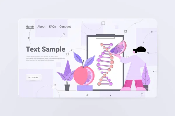 Forskare som arbetar med DNA från orange forskare som gör experiment i lab genetiskt modifierade frukter koncept — Stock vektor