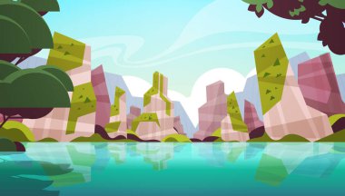 Güzel tropikal plaj manzarası. Yaz mevsimi. Ağaçlar ve dağlar yatay.