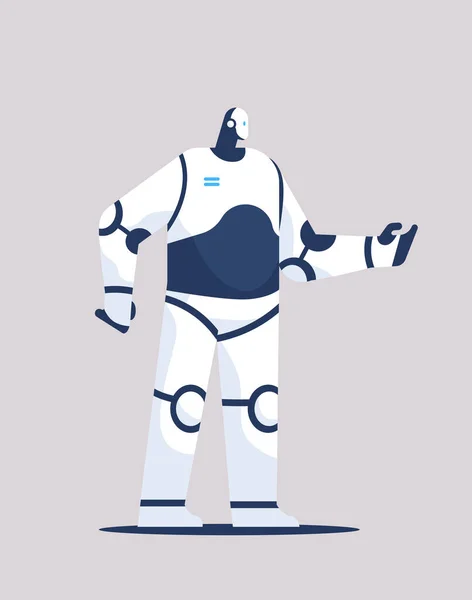 Schattig robot cyborg moderne robotachtige karakter staande houding kunstmatige intelligentie technologie concept — Stockvector