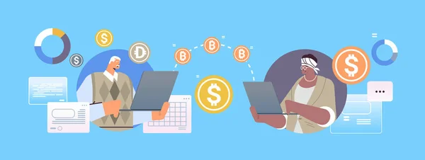 Mischung Rennen Senior Geschäftsleute senden Geld Online-Transfer Internet-Zahlung Kryptowährung Blockchain — Stockvektor