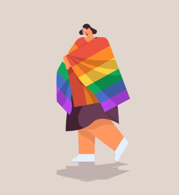 Igbt gökkuşağı bayrağı tutan kadın gay lezbiyen aşk geçit töreni gurur festivali transseksüel aşk konsepti