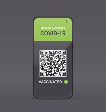 akıllı telefon ekranında qr kodlu dijital dokunulmazlık pasaport covid-19 salgın hastalıklı aşı sertifikası