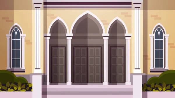 Współczesna fasada katolickiej architektury kościelnej chrześcijańskiej kultury religijnej koncepcja horyzontalna — Wektor stockowy