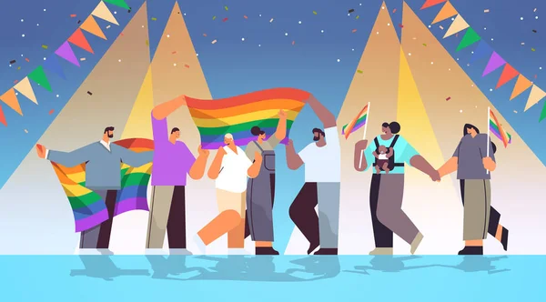 레즈비언 게이 프라이드 축제를 축하하는 인종 차별 주의자들 트랜스젠더 사랑 LGBT 커뮤니티 개념 — 스톡 벡터