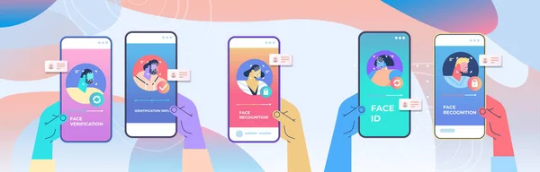 Gesichtserkennung scannt den persönlichen ID-Zugang auf Smartphone-Bildschirmen — Stockvektor