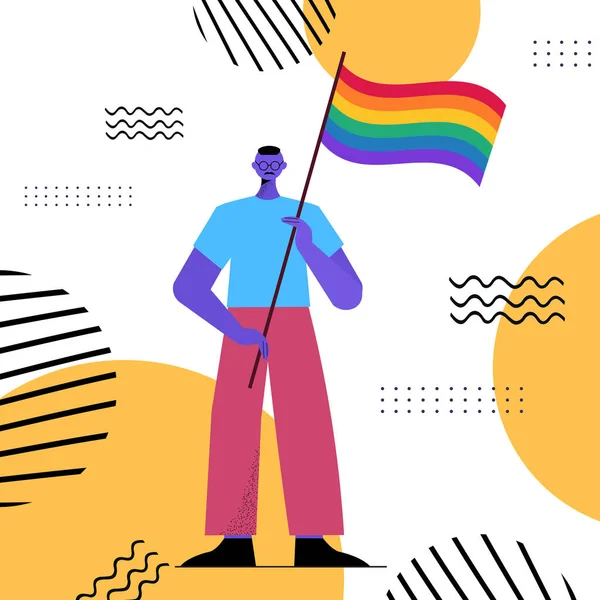 Gay memegang bendera pelangi LGBT parade kebanggaan festival transgender cinta konsep panjang penuh - Stok Vektor