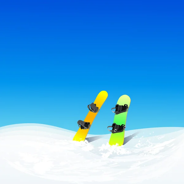 Dos tablas de snowboard en nieve — Vector de stock