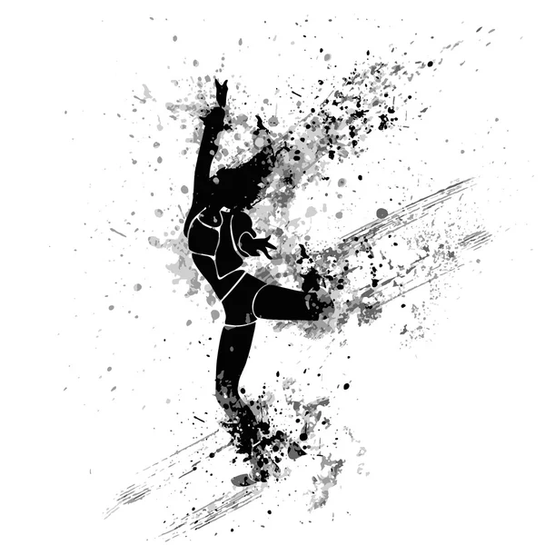 Splash paint silhouette of dancing girl — Stock Vector