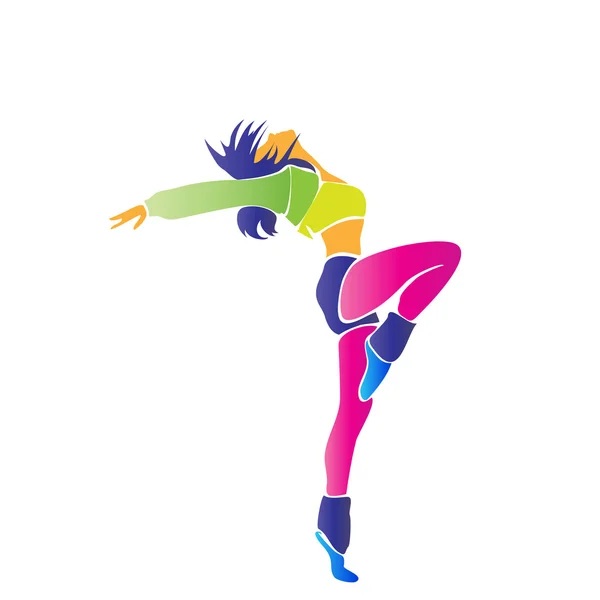 Bailando chica colorida — Vector de stock