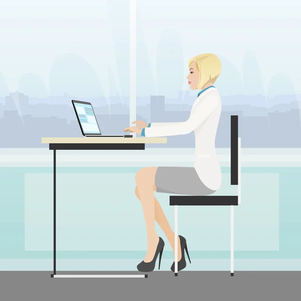 Mujer de negocios trabajando con el ordenador portátil — Vector de stock