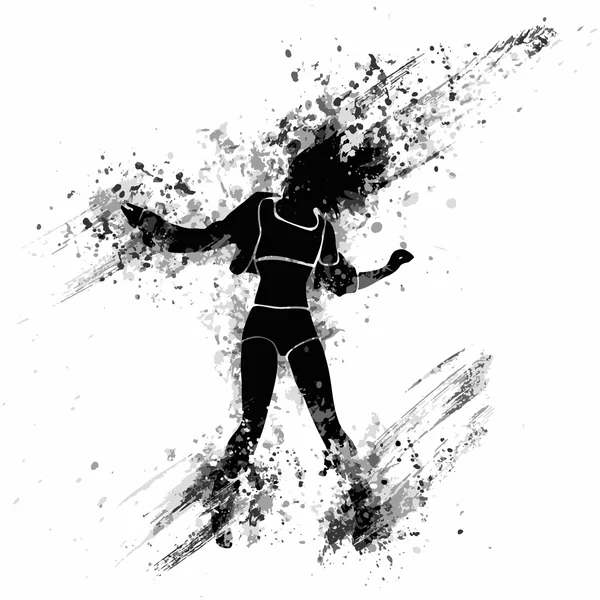 Splash paint silhouette of dancing girl — Stock Vector