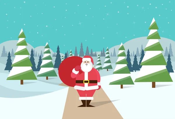 Papai Noel na floresta de inverno — Vetor de Stock