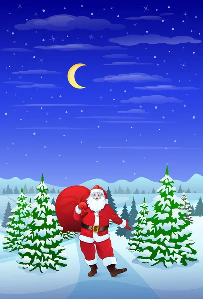 Santa Claus in winter forest — Stock Vector