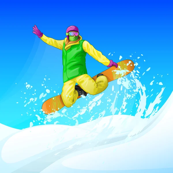Snowboarder saltando — Vector de stock