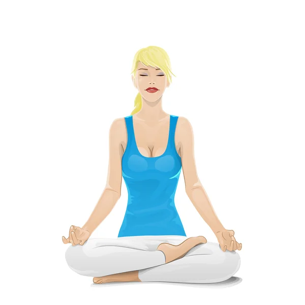 Woman sitting in yoga lotus position — Stock Vector