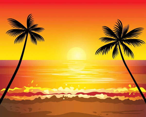 Solnedgång på sommaren ocean beach — Stock vektor