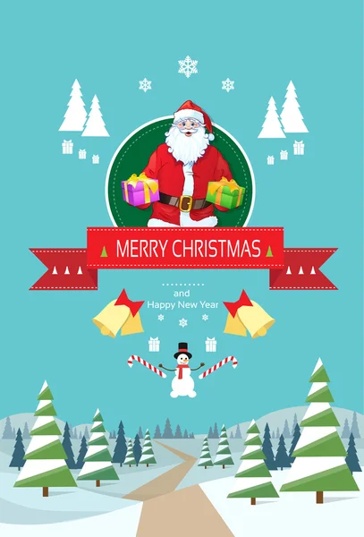 Santa Claus en la tarjeta de felicitación de Navidad — Vector de stock