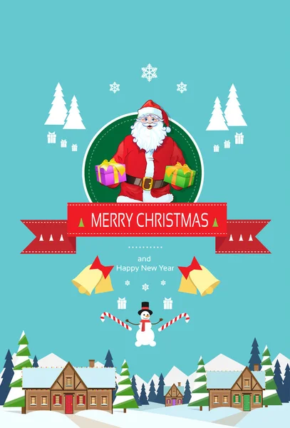 Santa Claus en la tarjeta de felicitación de Navidad — Vector de stock