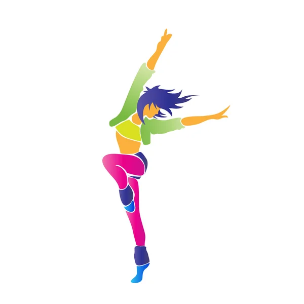Gadis menari dengan warna-warni - Stok Vektor
