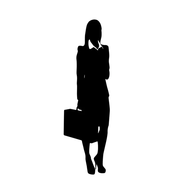 Silhouette de femme d'affaires tenant la mallette — Image vectorielle