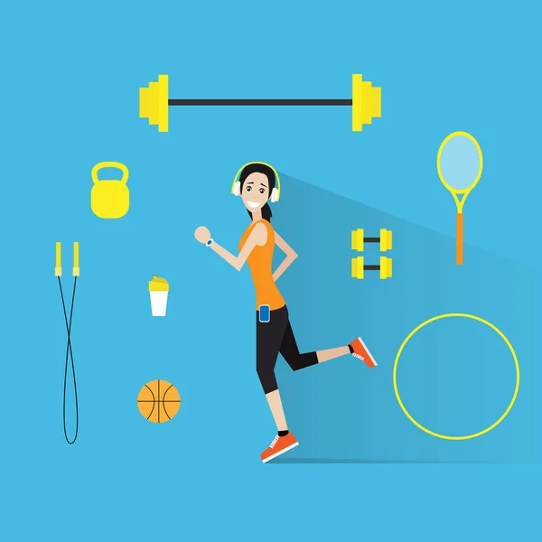 Deporte fitness mujer ejecutar ejercicio — Vector de stock