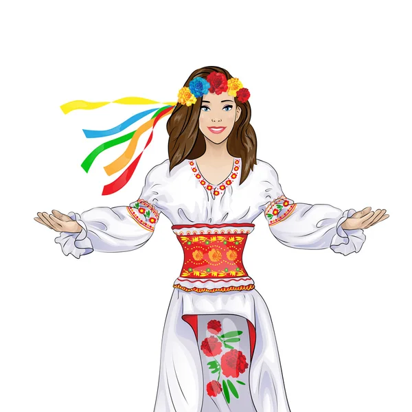 Chica en traje nacional ucraniano — Vector de stock