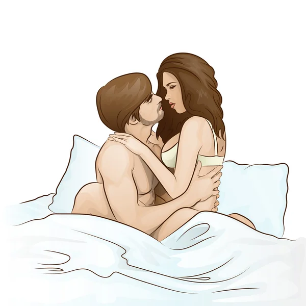 Pari suudella sängyssä kuvapankin vektorikuva