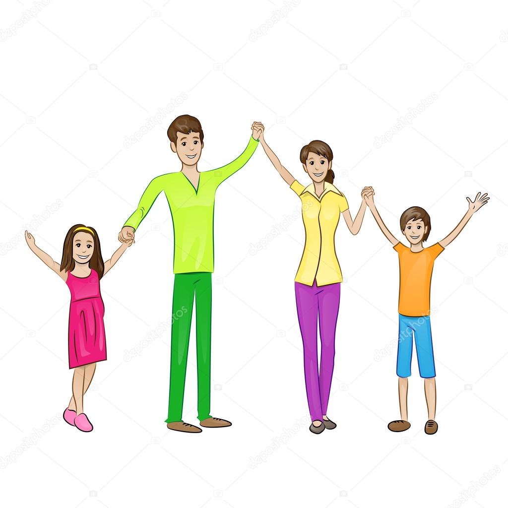 Happy family raised arms up