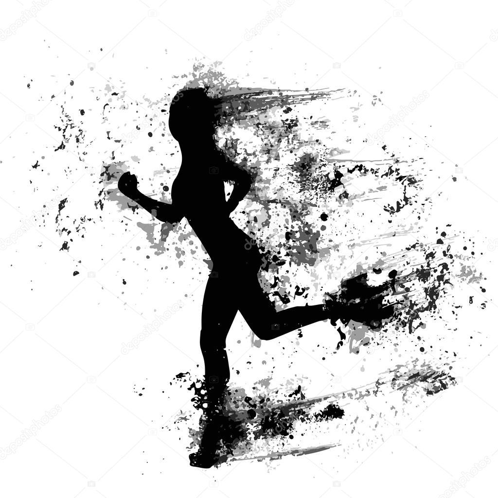 Silhouette of sporty running woman