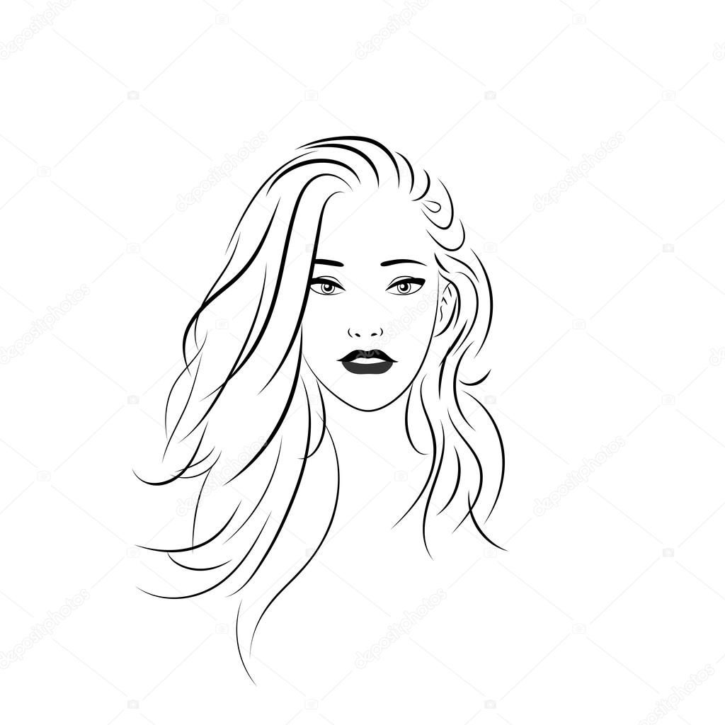 Line vector drawing of a pretty girl with long wavy hair Stock Vector Image   Art  Alamy