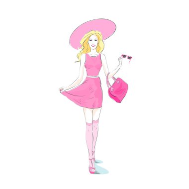 Pembe seksi elbiseli kadın