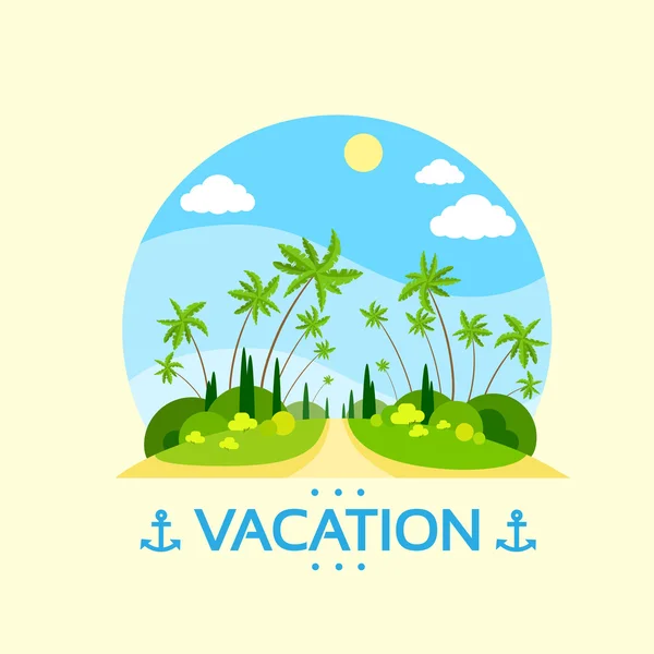 Isla tropical con palmeras — Vector de stock